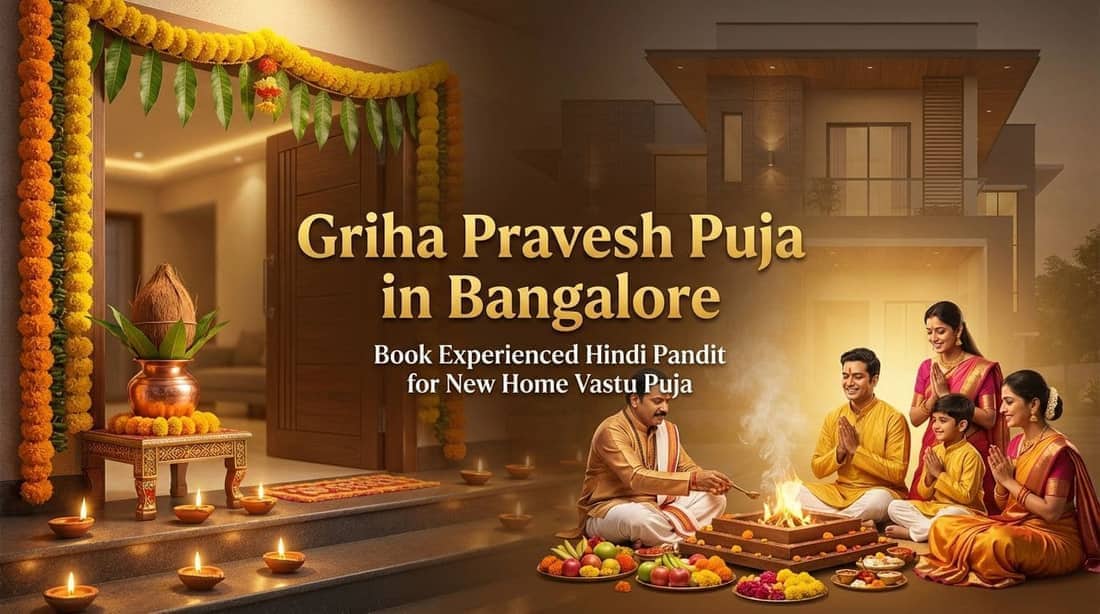 Traditional housewarming ritual conducted by a Hindi pandit in Bangalore